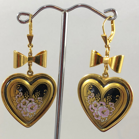 Vintage Michaela Frey Enamel Floral Heart Earrings - Picture 5 of 6
